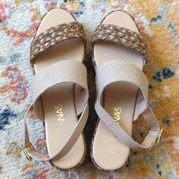 Kaanas Montpellier Leather Open Toe Sling Back Braided Espadrille Wedge Sandal 8 - Picture 4 of 16